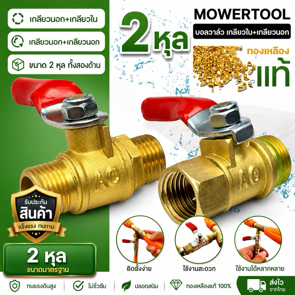 MOWERTOOL งานเกษตร บอลวาล์วทองเหลือง 2หุน ก็อกบอลทองเหลือง บอลวาล์วลม ก๊อก วาล์ว ทองเหลือง คุณภาพสูง