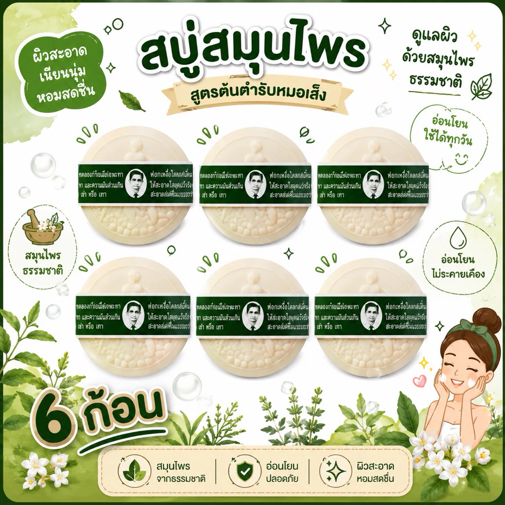 สบู่ลอร่า หมอแว่น สมุนไพรรอว์ร่า 170g แพ็ค 6 ก้อน