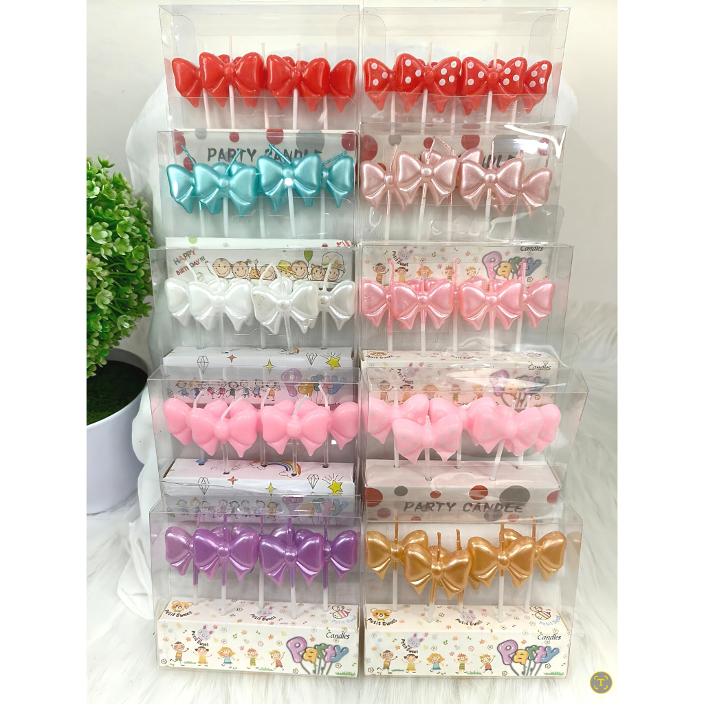 เทียนวันเกิดรูปโบว์5 ชิ้น/กล่อง พร้อมส่ง