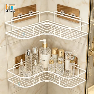 ชั้นวางของในห้องน้ำ ชั้นวางของ ไม่ต้องเจาะผนัง ที่วางของเข้ามุมสามเเหลียม ชั้นวางของติดผนัง