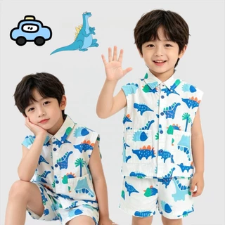 BB033 ชุดเด็กผู้ชาย เสื้อผ้าเด็ก ชุดเซต 2 ชิ้น เสื้อ+กางเกง ลายการ์ตูน แฟชั่นฤดูร้อน