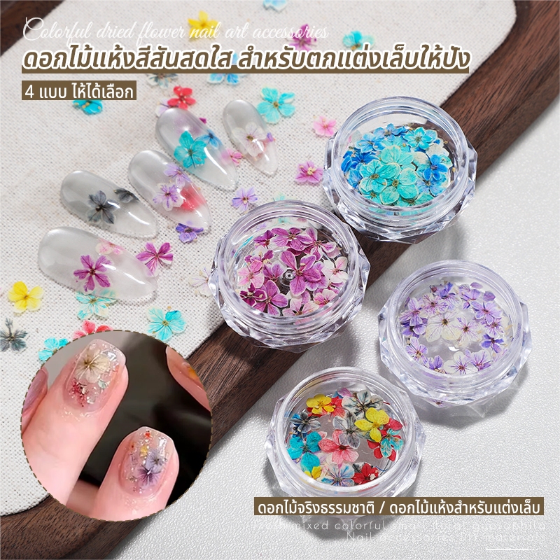 Nawoelite ดอกไม้สำหรับทำเล็บ ลายดอกไม้ อุปกรณ์ตกแต่งเล็บ ดอกไม้แห้งสำหรับทำเล็บ กลีบดอกจริงเนียนละเอียด