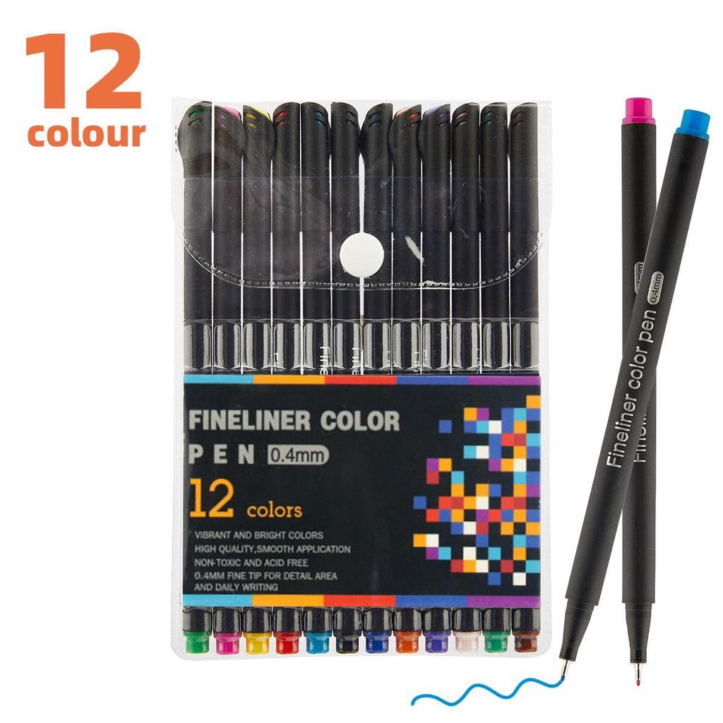 ปากกาสี Fineliner 12 สี หัว 0.4mm ปากกาตัดเส้น เขียนลื่น สีสดใส เครื่องเขียนน่ารัก สำหรับจดสรุป วาดรูป ระบายสี