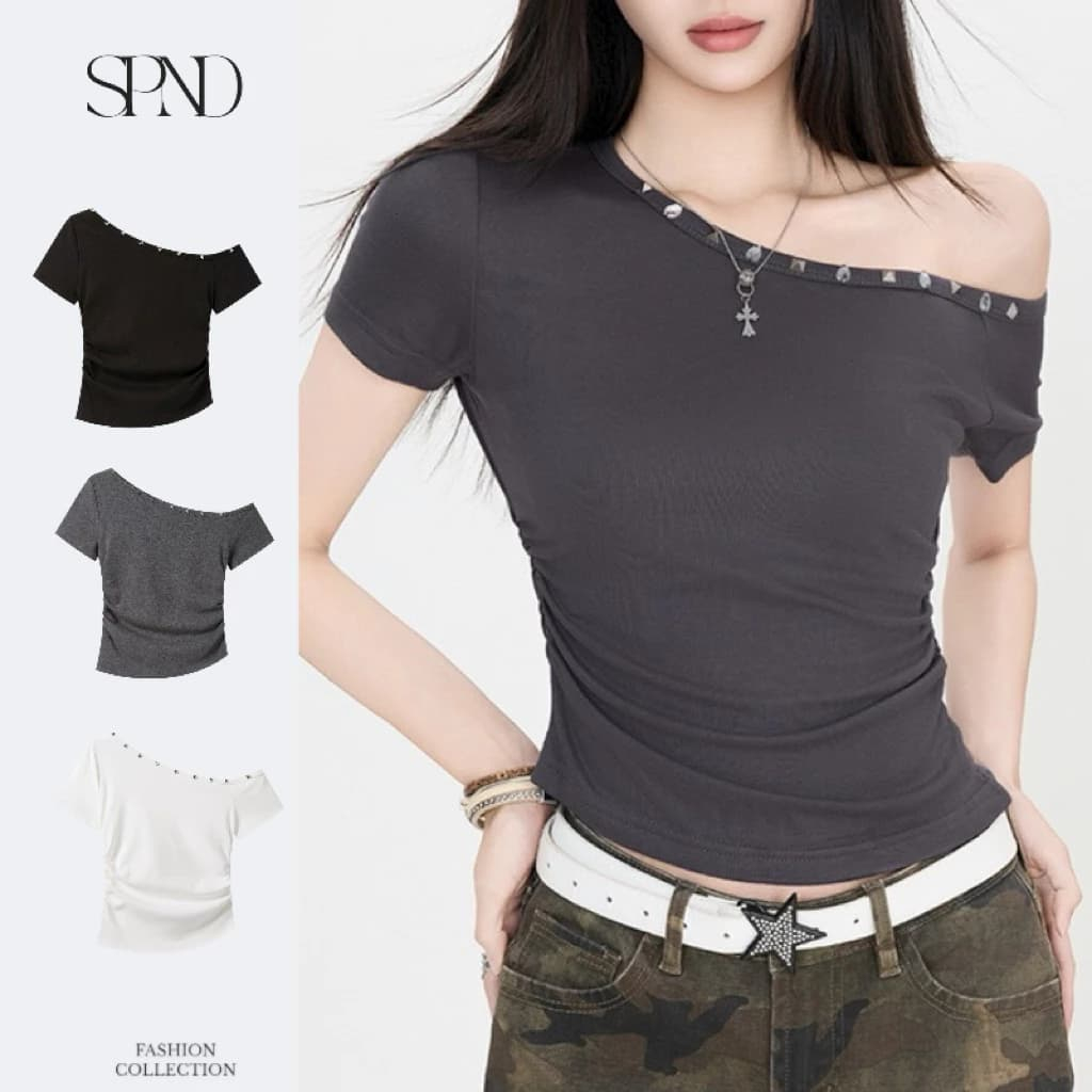 SPND【พร้อมส่ง】เสื้อปาดไหล่สุดชิค ใส่แล้วหุ่นเป๊ะ มี3สี