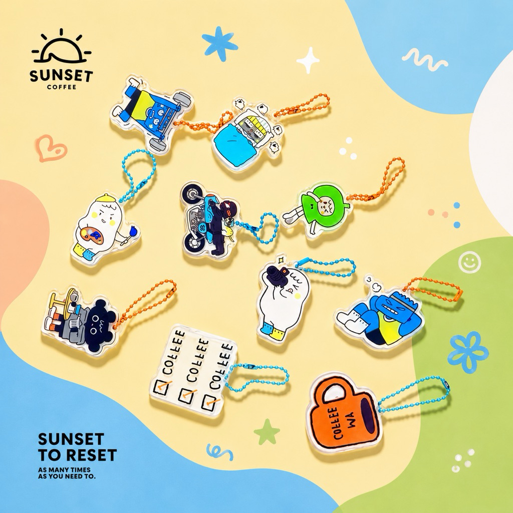 พวงกุญแจSunset Coffee พวงกุญแจอะคริลิค ลายการ์ตูน มีหลายแบบ พร้อมส่ง