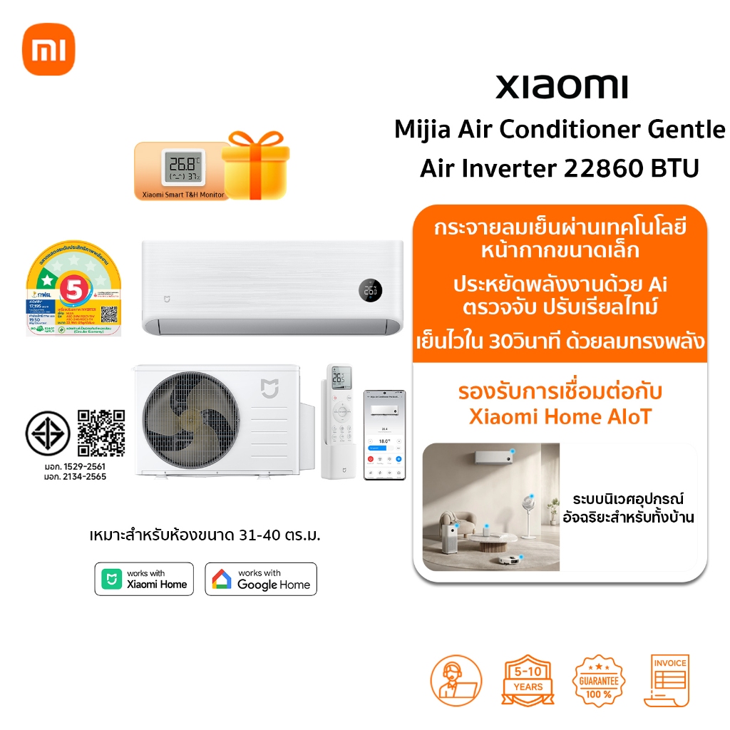🆕 Xiaomi Mijia แอร์ Air Conditioner GentleAir EGAT ขนาด 22860 BTU ประหยัดไฟเบอร์ 5 ระดับ 1 ดาว โหมด 