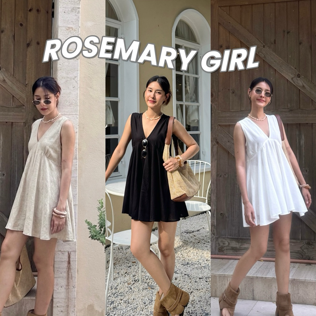 ROSEMARY GIRL มินิเดรสแขนกุดคอวี ผ้าลินิน มีซิปซ่อนด้านข้าง detail น่ารักมาก