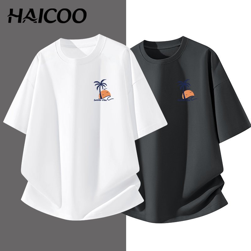 HAICOO เสื้อยืดคอตตอนแท้ 100% ทรงโอเวอร์ไซส์ แขนสั้น เนื้อผ้าเนียนนุ่ม ใส่แล้วดูดีทุกวัน