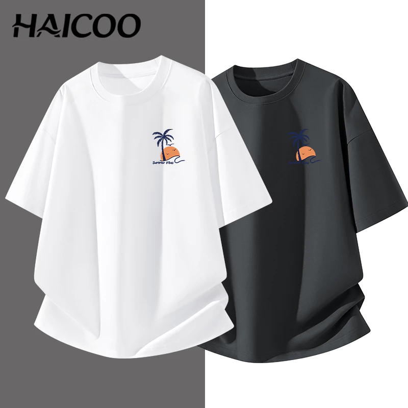 HAICOO เสื้อยืดคอตตอนแท้ 100% ทรงโอเวอร์ไซส์ แขนสั้น เนื้อผ้าเนียนนุ่ม ใส่แล้วดูดีทุกวัน