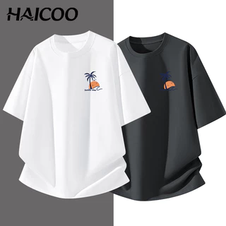 HAICOO เสื้อยืดคอตตอนแท้ 100% ทรงโอเวอร์ไซส์ แขนสั้น เนื้อผ้าเนียนนุ่ม ใส่แล้วดูดีทุกวัน