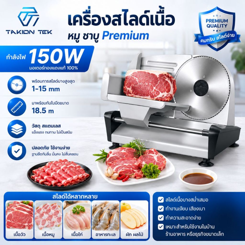 เครื่องสไลด์เนื้อ เครื่องทำชาบู วัสดุใบมีดสแตนเลส เครื่องสไลด์อเนกประสงค์
