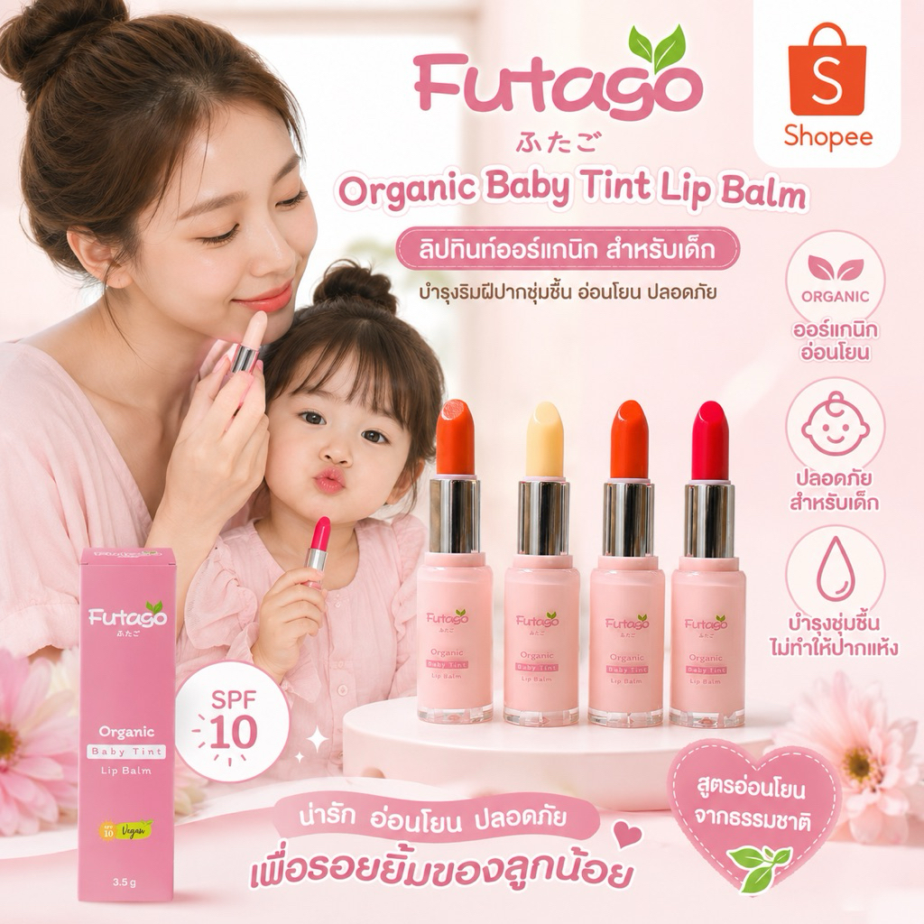 ลิปบาล์ม ออร์แกนิค มุซุเมะ (Musume) ลิปบาล์มมีสี เด็กและคุณแม่ตั้งครรภ์ใช้ได้ – โปรปัง