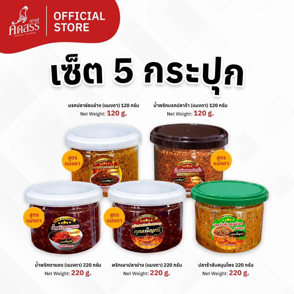 เซ็ต 5 กระปุก น้ำพริกคุณเพ็ญศรี (สูตรแมงดา กระปุกเล็ก) สูตรเด็ดสิงห์บุรี ชอบสูตรไหน สั่งได้เลย ราคา ถูกที่สุด ดีลบีเคเค แกลเลอรีภาพที่ 2