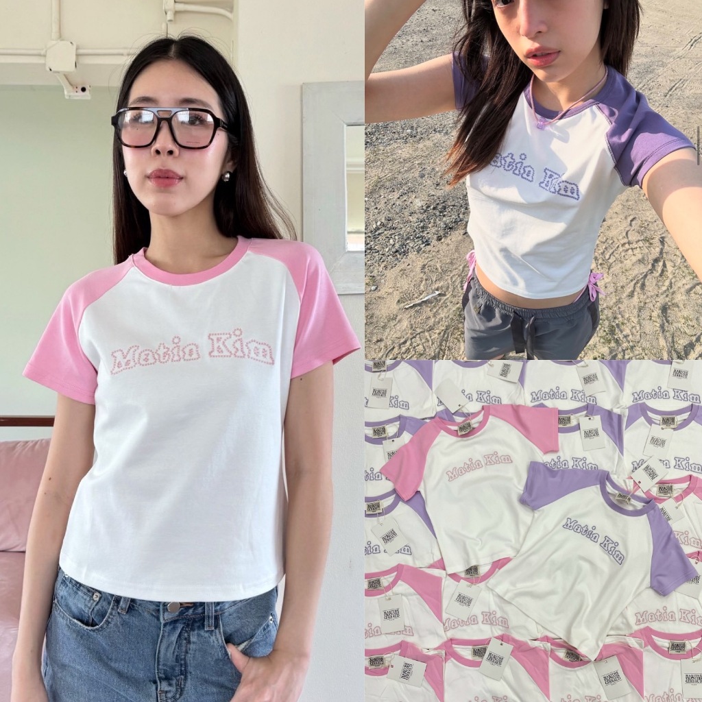 🍊 VL 5270 เสื้อยืดแขนสั้น แต่งสองสี งานน่ารักมากๆ ผ้าดี