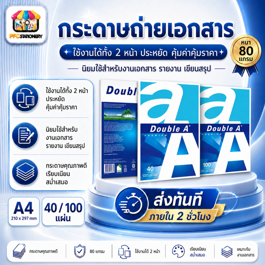 [ส่งทันที]กระดาษถ่ายเอกสาร A4-80 แกรม Double A (40,100 แผ่น) กระดาษ