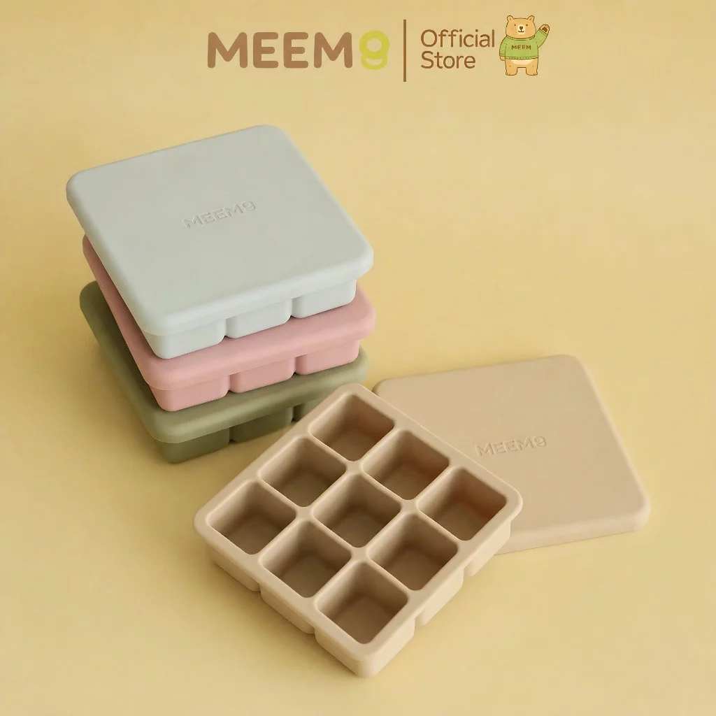 MEEM บล็อคซิลิโคน สำหรับแช่แข็งเก็บอาหาร บล็อคทำน้ำแข็ง พร้อมฝาปิด 9 ช่อง (Minimal series)