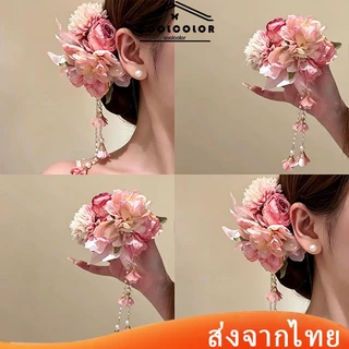 ในไทย💖กิ๊บติดผมดอกไม้ไข่มุกสีชมพูจี้ประดับพู่ สไตล์ไทยหวาน คลิปด้านข้าง สําหรับผู้หญิง ใหม่2026.COD