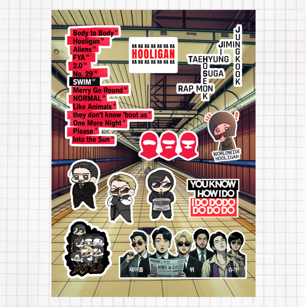 สติ๊กเกอร์บีทีเอส อารีรัง เพลง 2.0 _Hooligan_ BTS Arirang [Fan Made] สติ๊กเกอร์ไดคัท กันน้ำ ขนาดA6