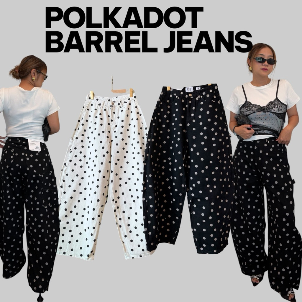 C40 กางเกงยีนส์ลายจุด Polkadot Heart Barrel Jeans