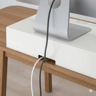 IKEA ELLOVEN เอลโลเวน ชั้นวางจอคอมพร้อมลิ้นชักเก็บของ ขาว ดำ