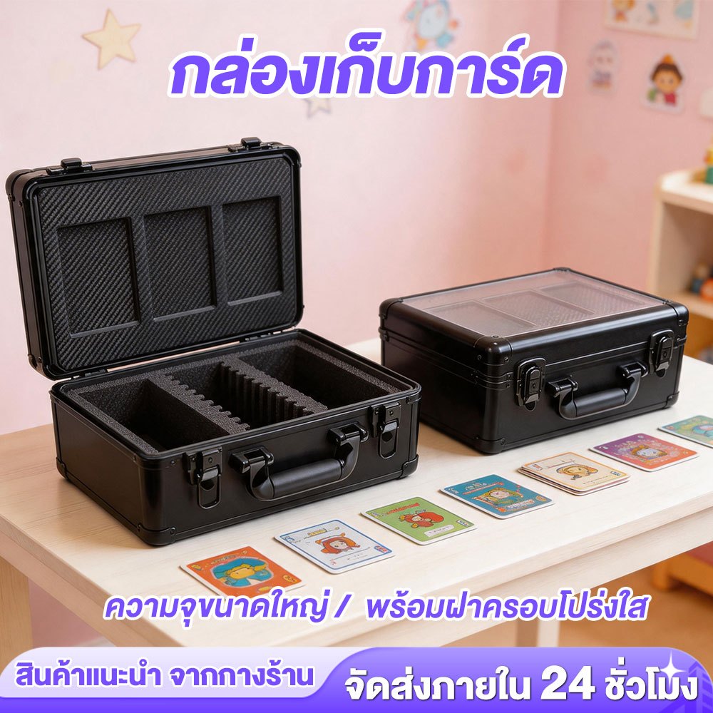 กล่องเก็บการ์ด สีดำ กระเป๋าเก็บ สําหรับPSA3-Row Trading Card Slats Graded Card Storage Box Organizer
