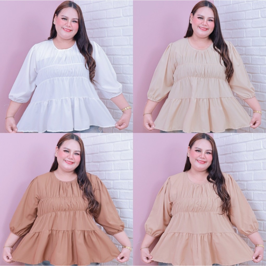 [ ส่งฟรี 🔥 ] LYNDY TOP เสื้อคอกลมจีบหน้า สีพื้น ไซส์ใหญ่ เสื้อสาวอวบ พลัสไซส์ แขน 4 ส่วน แฟชั่นสาวอวบน่ารัก  A364 / A365