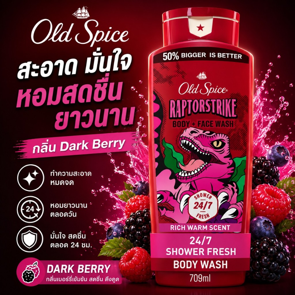 Old Spice Body Wash Raptorstrike สูตร 24/7 Shower Clean ครีมอาบน้ำผู้ชาย กลิ่นหอมสะอาด ยาวนานตลอดวัน