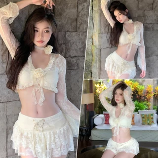 BIKINI FACTORY ชุดว่ายน้ำ 3 ชิ้น ชุดว่ายน้ำเซต บิกินี่แซ่บๆ 🌟 มีไซส์ M-XL | น้ำหนัก 40-65 กก.SET-BK030