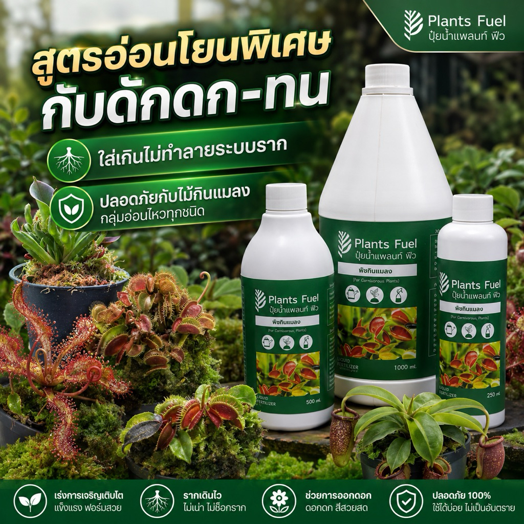 ปุ๋ยไม้กินแมลง Plants Fuel สูตรอ่อนโยน กับดักดกทน ใส่เกินไม่ทำลายราก กาบหอยแครง หม้อข้าวหม้อแกงลิง หยาดน้ำค้าง พิงกุย – โปรปัง