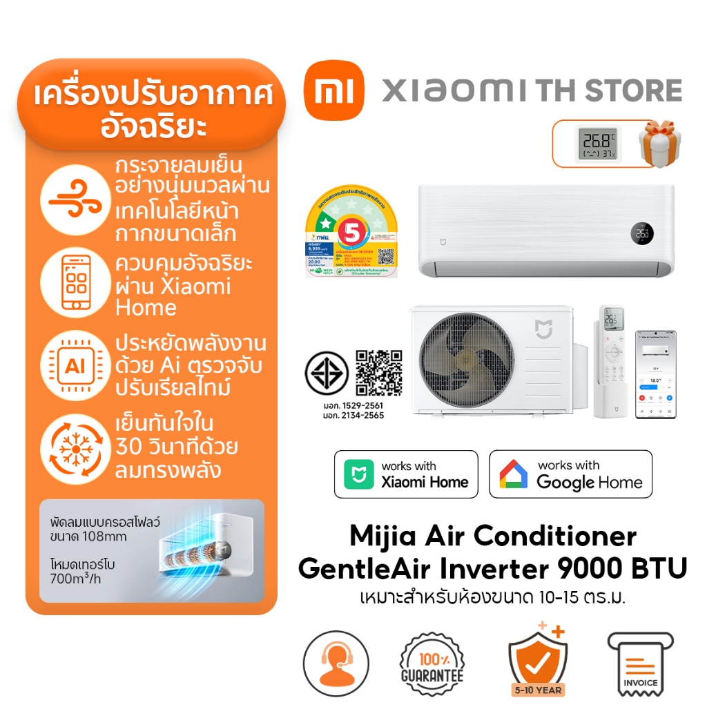 Xiaomi Mijia แอร์ Air Conditioner GentleAir EGAT ขนาด 9K-22.8K BTU ประหยัดไฟเบอร์ 5 ระดับ 1 ดาว โหมด