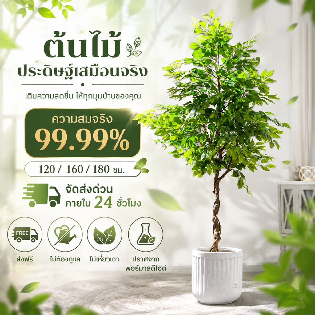 🌴ก้านหนา🌴ต้นไม้ปลอม ต้นไม้ปลอมใหญ 120/160/180CM สำหรับตกแต่งบ้านและสวน ไร้ฟอร์มาลดีไฮด์ ต้นไทรเทียม