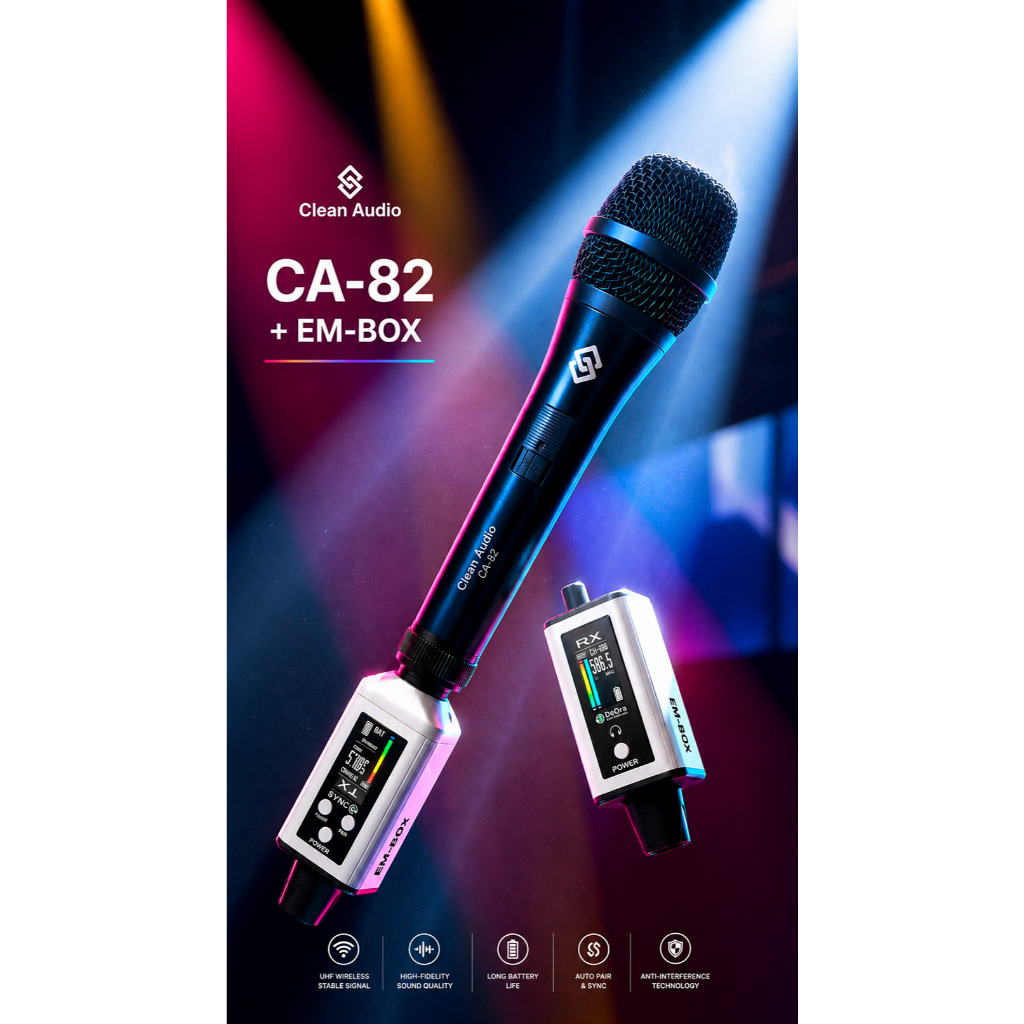 CLEAN AUDIO : CA-82 SERSES+EM BOX Dynamic Microphone- WIRELESS
