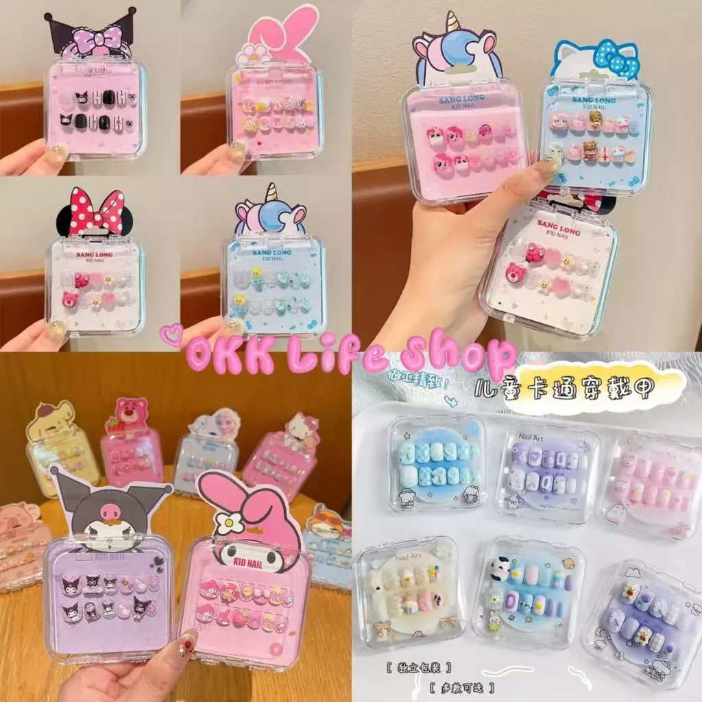 OKK Life Stop(A1744)*พร้อมส่งในไทย*เล็บปลอมโทนพาสเทล ลายน่ารัก ติดง่าย ไม่ทำร้ายเล็บ เหมาะสำหรับน้องๆ