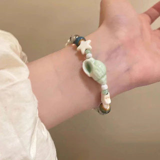 สร้อยข้อมือ bracelet ประดับลูกปัดเซรามิค ins รูปกรวย ดาวห้าแฉก สไตล์ชนเผ่า สไตล์เกาหลี ละเอียดอ่อน ปรับขนาด COD