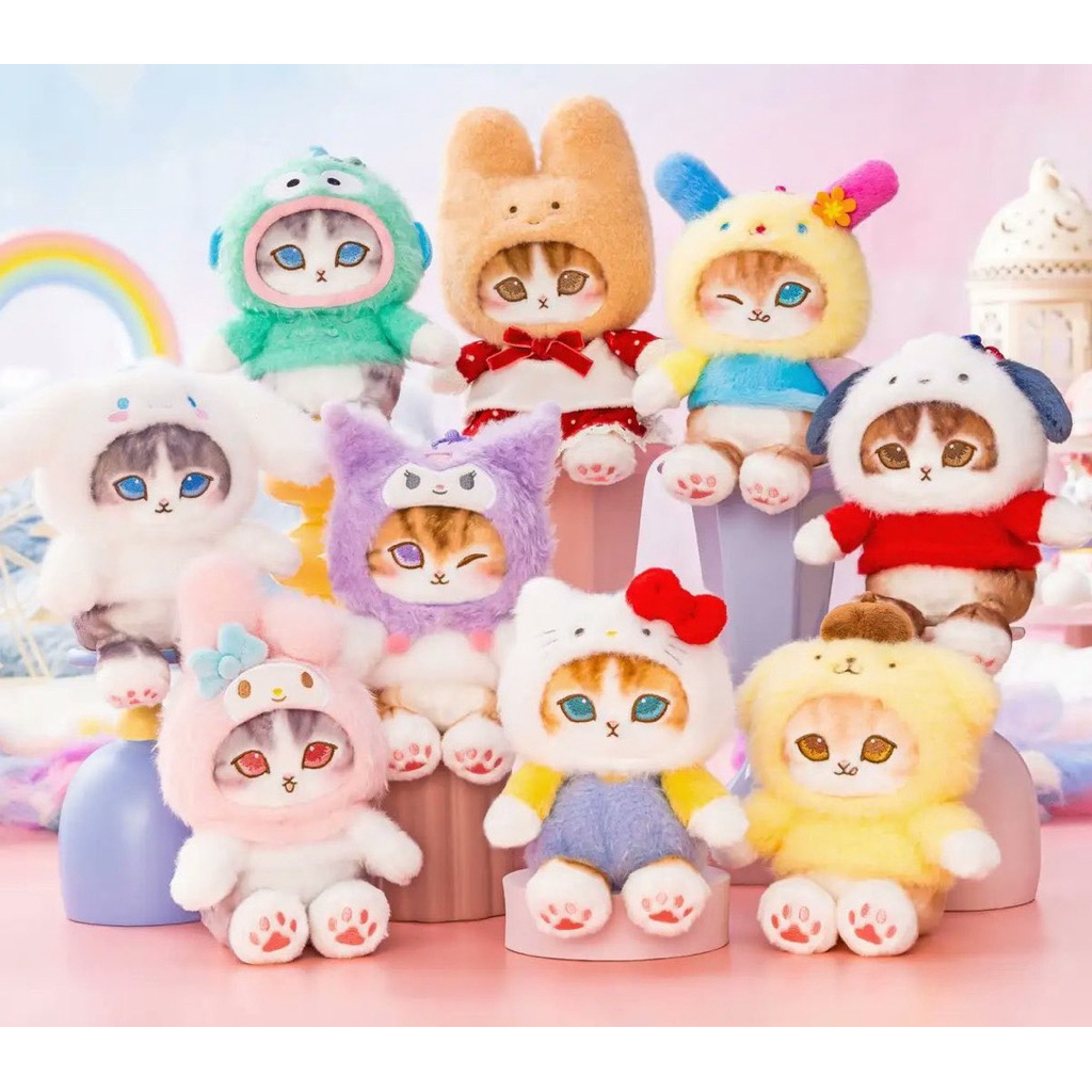 (พร้อมส่ง) mofusand x Sanrio Characters Potefuwa Mascot พวงกุญแจแมว mofusand ชุด Sanrio