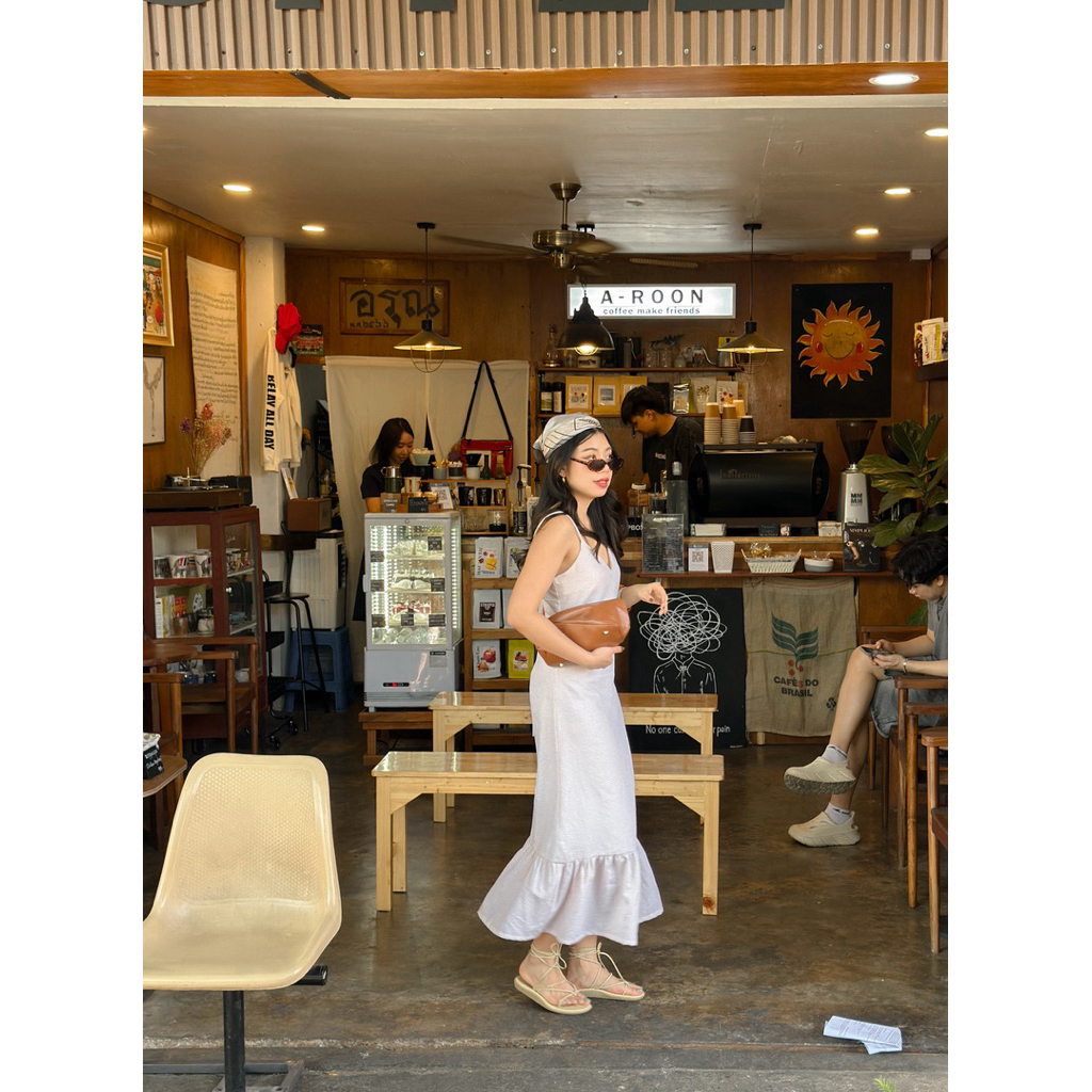 Josie scot dress งานเดรสคอตตอนมัดเชือกที่หลัง everydaylookk store