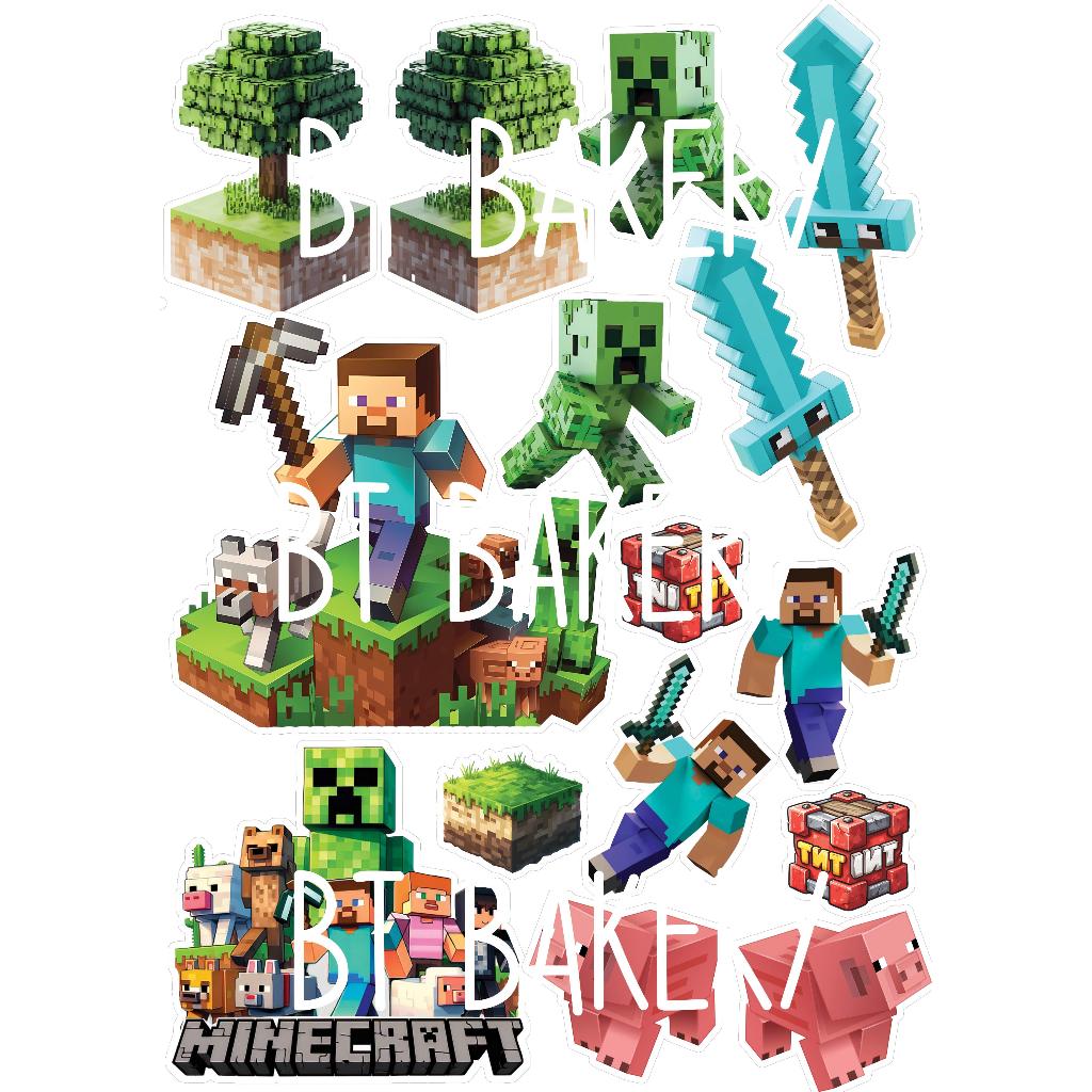 พร้อมส่ง🇹🇭 ภาพปักตกแต่งเค้ก Minecraft มายคราฟ ไมน์คราฟต์
