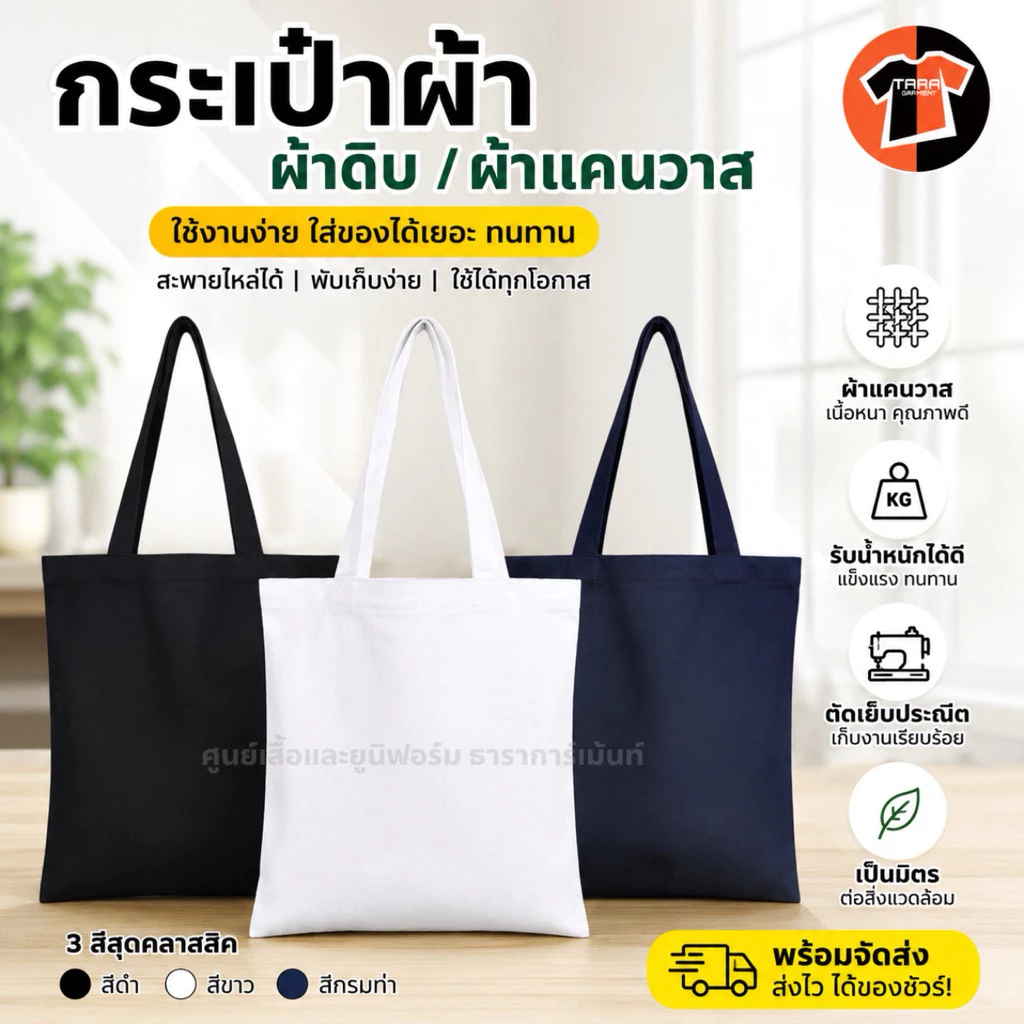 (1)🔥ส่งเร็วภายใน24ชม.🔥กระเป๋าผ้าดิบ กระเป๋าผ้า แคนวาส ใบเปล่าไม่มีลาย ขนาดมาตรฐาน13x15" ตัดเย็บอย่างดี