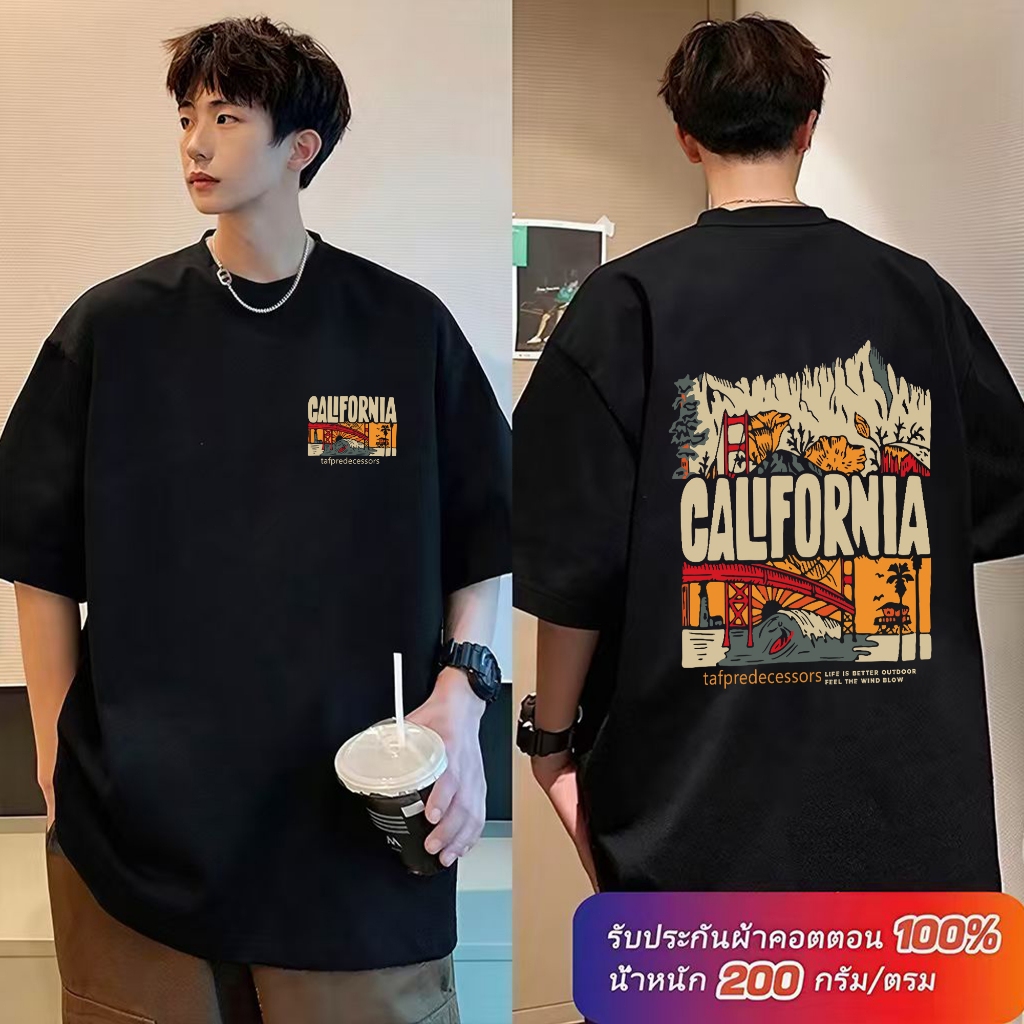 (ผ้าฝ้าย 100%)Luvoro oversize unisex เนื้อผ้านุ่มระบายแขนสั้น  T-shirt สีดำและสีขาว เสื้อยืดทูโทน เสื้อยืดแขนสั้น C199