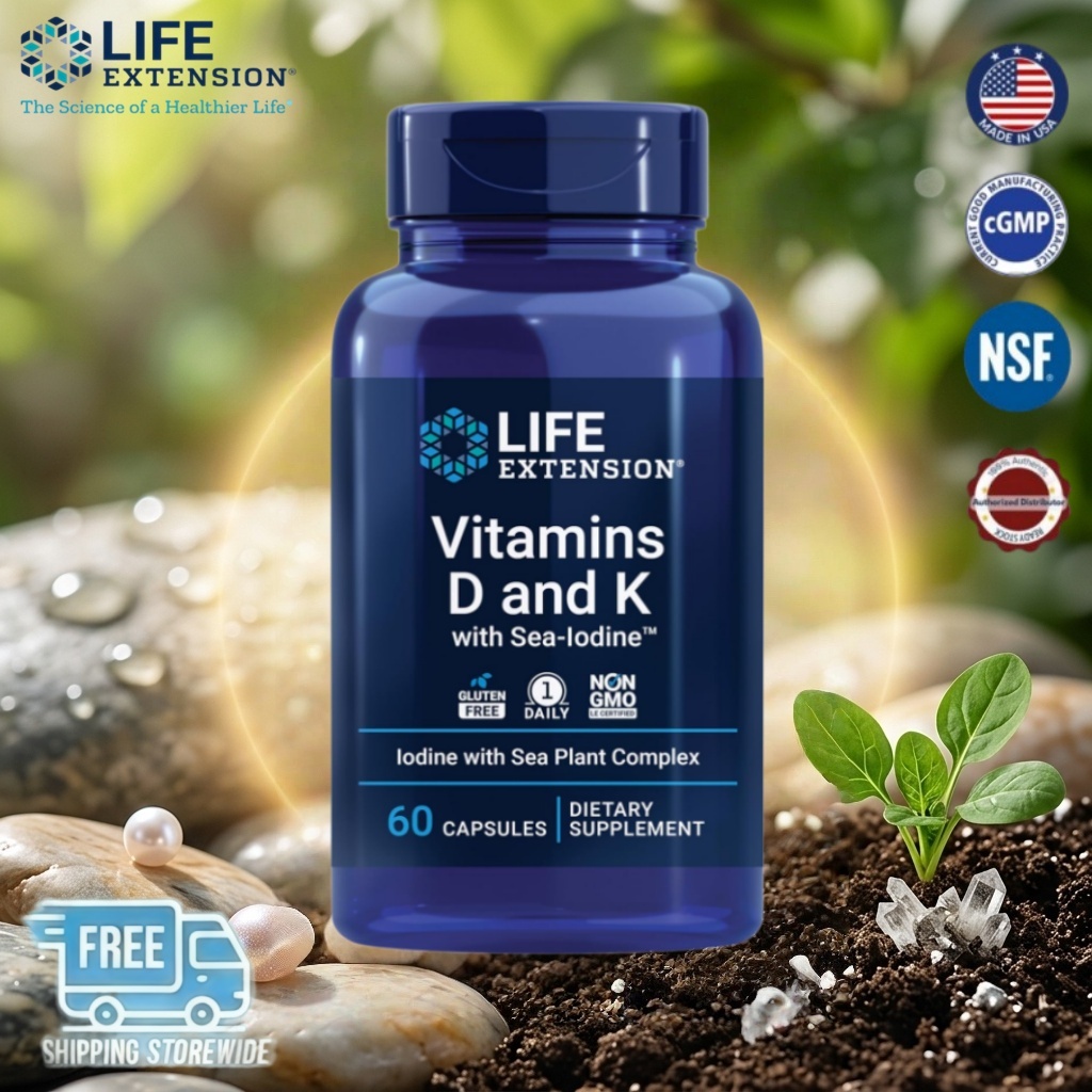 Life Extension D3 K1 K2 ทะเล-ไอโอดีน ส่งเสริมสุขภาพกระดูก ภูมิคุ้มกัน และหัวใจและหลอดเลือด ป้องกันแคลเซียมเกาะหลอดเลือด