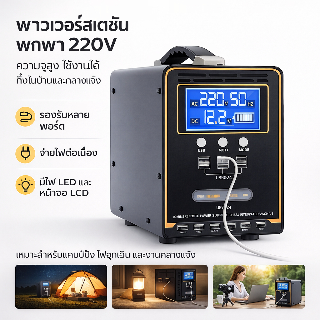 แหล่งจ่ายไฟเก็บพลังงานกลางแจ้งอัจฉริยะ 300000mah ~ 400000mah ธนาคารพลังงานกลางแจ้ง 300W/600W ความจุข