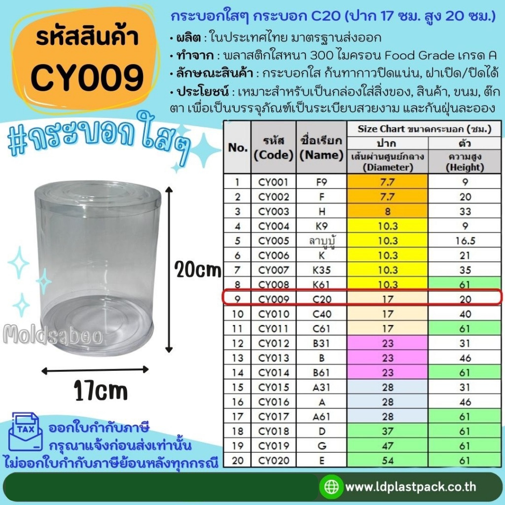 (10ใบ,20ใบ) [CY009] กระบอกใสๆ กระบอก C20 ปาก 17cm สูง 20cm กระบอกพลาสติกใส กระบอกทรงสูง กระบอกอบต้นไ
