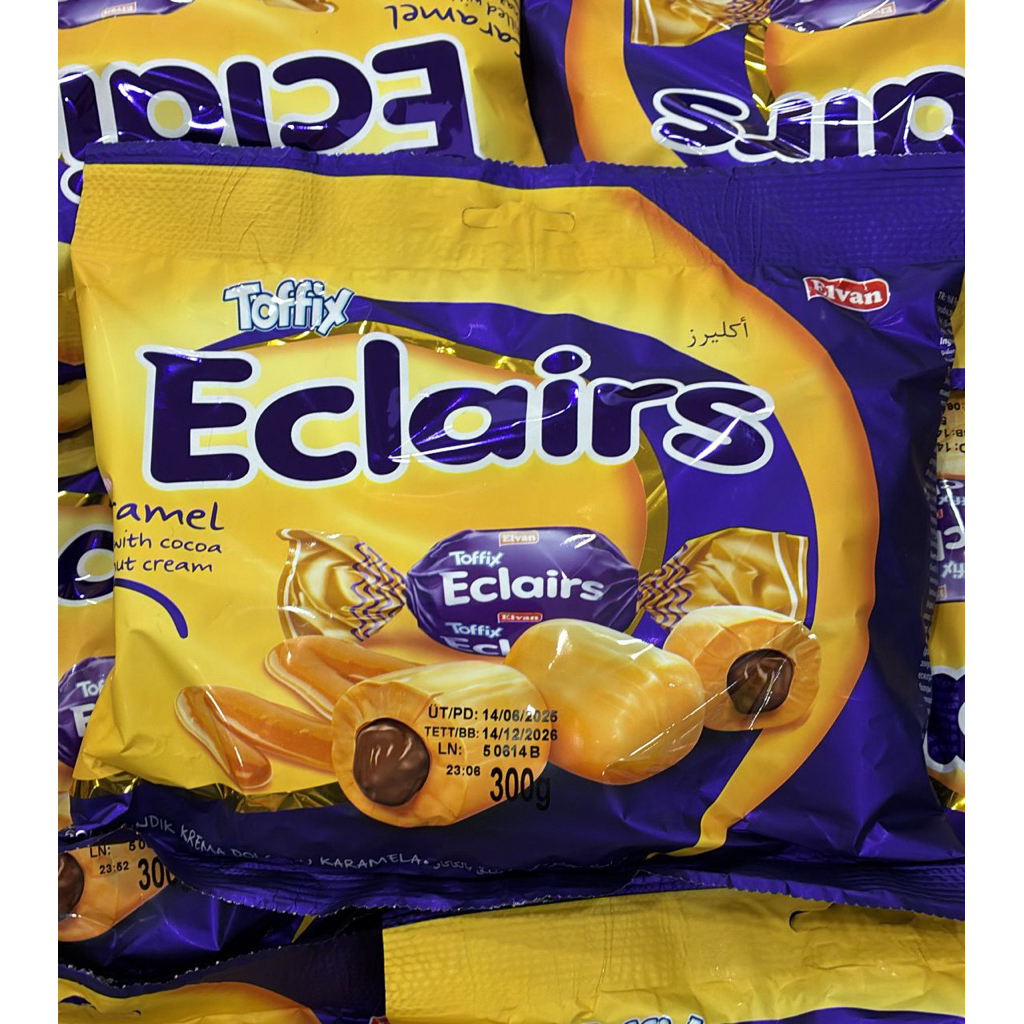 Elvan Toffix Eclairs รสคาราเมลสอดไส้ครีมโกโก้และเฮเซลนัท จากตุรกีมีฮาลาล บรรจุ70ชิ้น