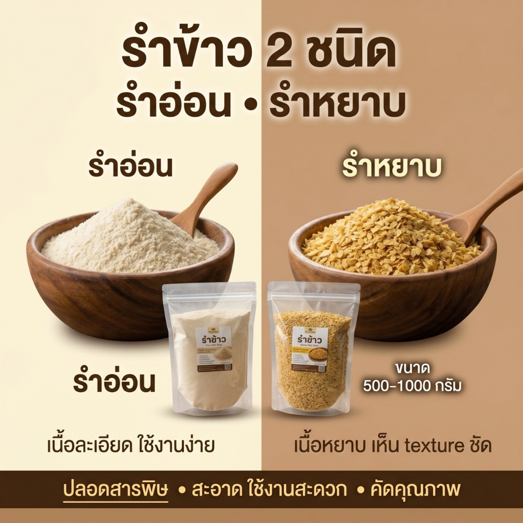 รำข้าว รำอ่อนละเอียด รำหยาบเนื้อหยาบ 500-1000 กรัม สำหรับเลี้ยงสัตว์และตกปลา