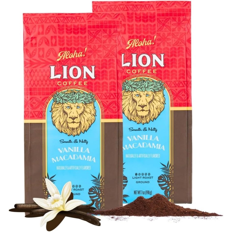 Lion Coffee Vanilla Macadamia Ground Coffee 198g x 2 Packs Medium Roast Hawaiian Flavored Coffee