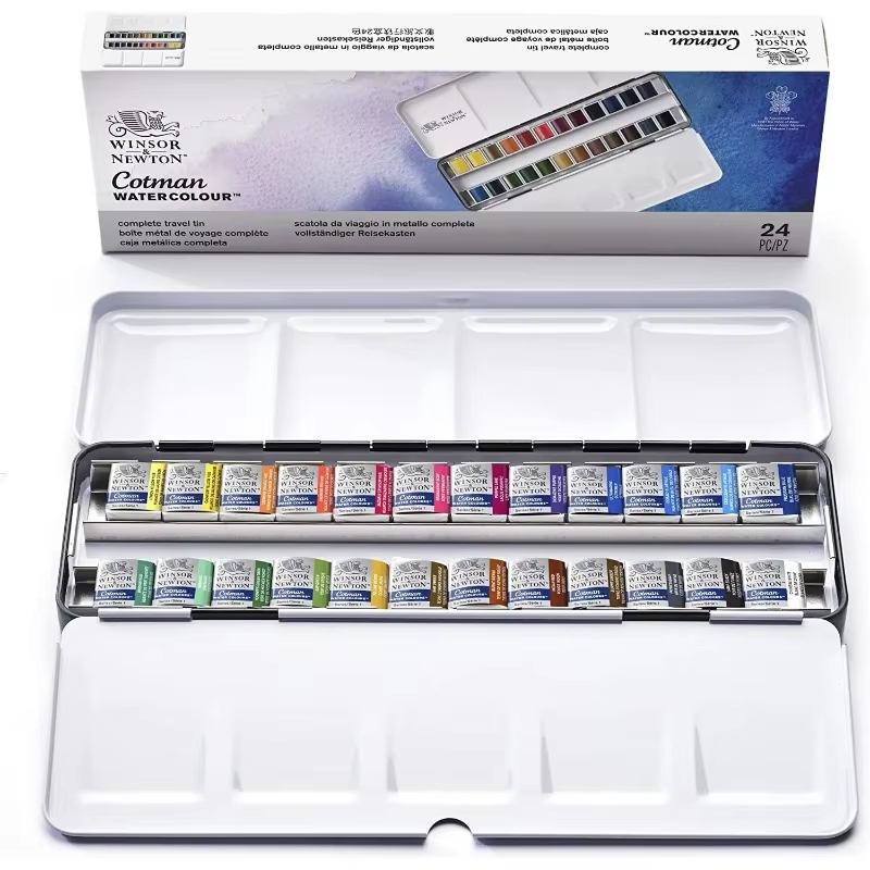Winsor & Newton Cotman Watercolor Paint Set สีน้ำชนิดครึ่งหลอด 24 สี คุณภาพเกรดศิลปิน ใส่กล่องโลหะ