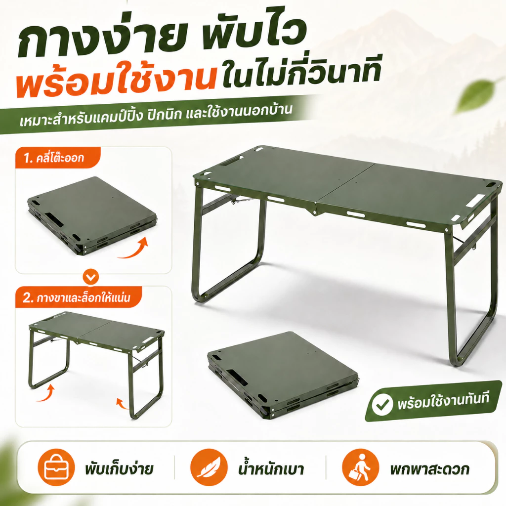 WTHB โต๊ะแคมป์ปิ้งไฮดรอลิก พับได้ พกพาสะดวก พร้อมกระเป๋า thumbnail 7