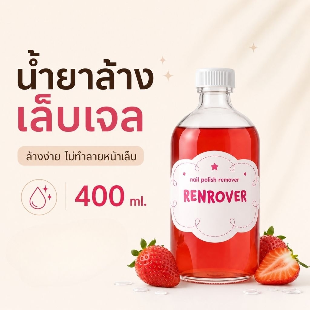 จัดส่งทันที ♡ RENROVER น้ำยาล้างสีเจล 400ml ถอดเจล ถอดอะคริลิก ถอดโพลีเจล กลิ่นสตรอว์เบอร์รี่ ไม่แสบผิว