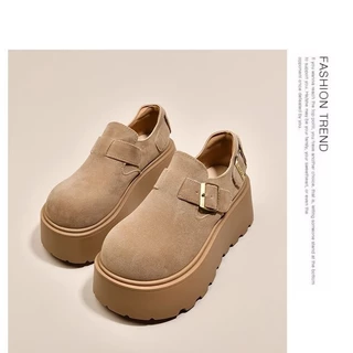 Hellomyshoes G34 รองเท้าแฟชั่นเกาหลี สุดน่ารัก ทนทาน แข็งแรง หนังนิ่ม ผ้ากำมะหยี่ มินิมอล พร้อมส่งจากไทย เสริมสูง 6 CM.