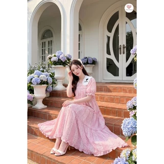 (มี3XL) Maria Diamond มี 2 สี Barbie Pink/Blue Dress เดรสยาวทรงปล่อยผ้าคอตตอน ปกปัก มีเชือกข้างเอว ซิปหลัง มีซับใน